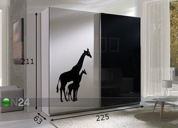 Vaatekaappi liukuovilla 225 cm mitat