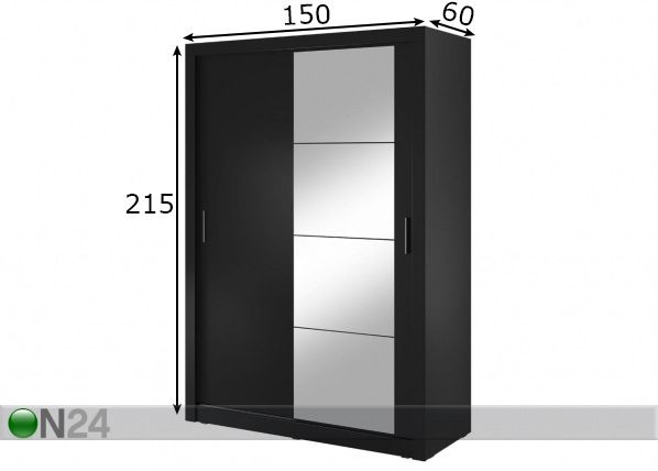 Vaatekaappi liukuovilla Arti IV 150 cm mitat