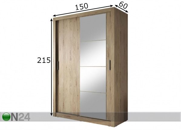 Vaatekaappi liukuovilla Arti IV 150cm mitat
