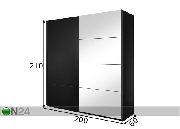 Vaatekaappi liukuovilla BETA 200 cm mitat