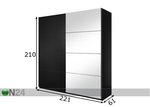 Vaatekaappi liukuovilla BETA 221 cm mitat