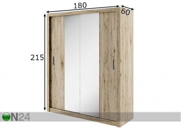Vaatekaappi liukuovilla Idea 180cm mitat