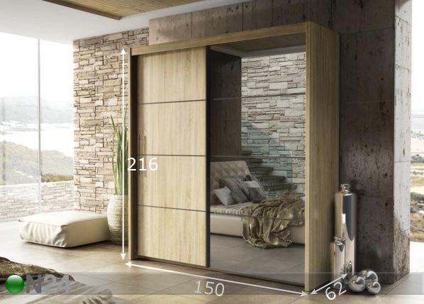 Vaatekaappi liukuovilla INOVA 150 cm mitat