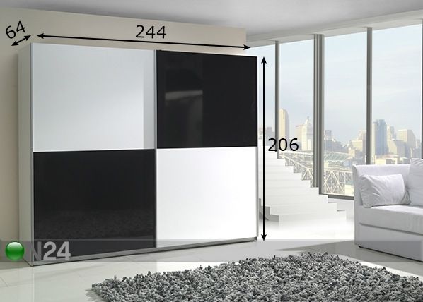 Vaatekaappi liukuovilla LUX 244 cm mitat