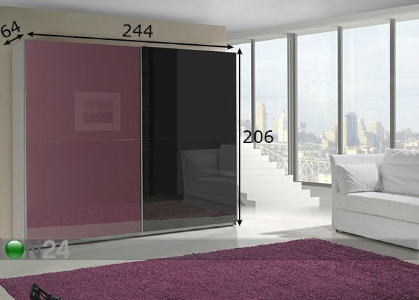 Vaatekaappi liukuovilla LUX 244 cm mitat