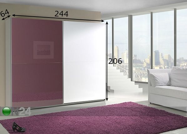 Vaatekaappi liukuovilla LUX 244 cm mitat