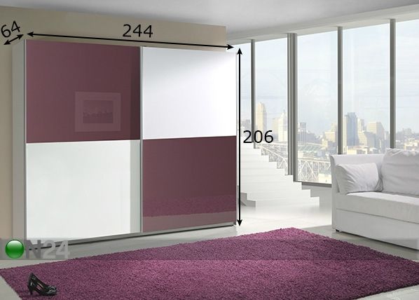 Vaatekaappi liukuovilla LUX 244 cm mitat