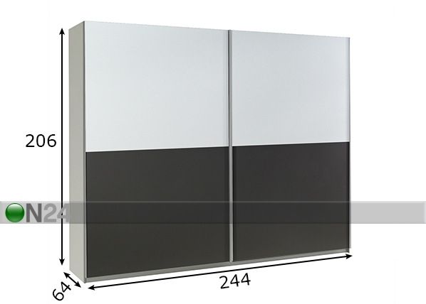 Vaatekaappi liukuovilla LUX 244 cm mitat