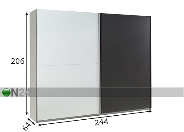 Vaatekaappi liukuovilla LUX 244 cm mitat