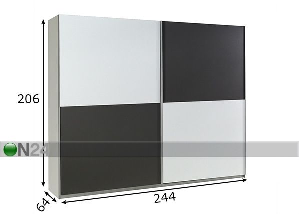 Vaatekaappi liukuovilla LUX 244 cm mitat