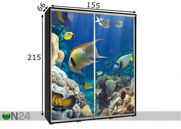 Vaatekaappi liukuovilla Penelopa 155 cm grafiikalla mitat