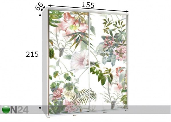 Vaatekaappi liukuovilla Penelopa 155 cm grafiikalla mitat
