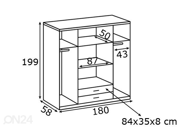Vaatekaappi Lübeck 180 cm mitat