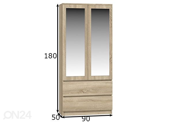 Vaatekaappi peilillä Trent 90 cm mitat