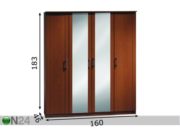 Vaatekaappi peiliovella NOORA -29303 mitat
