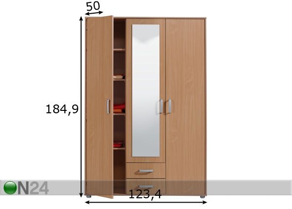 Vaatekaappi peiliovella SMART mitat