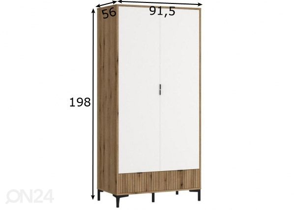 Vaatekaappi Ricko 91,5 cm, valkoinen/tammi mitat