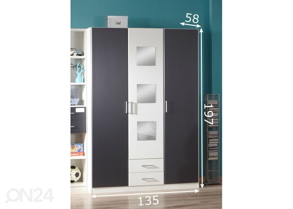 Vaatekaappi Rocco 135 cm mitat