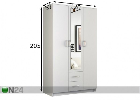 Vaatekaappi Romana 120 cm mitat