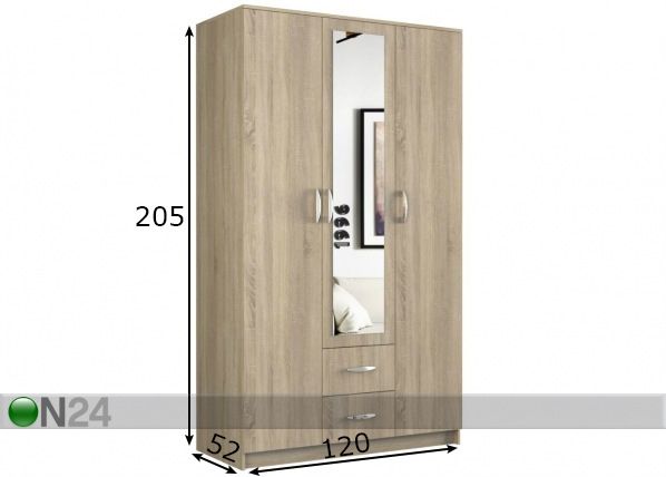 Vaatekaappi Romana 120 cm mitat