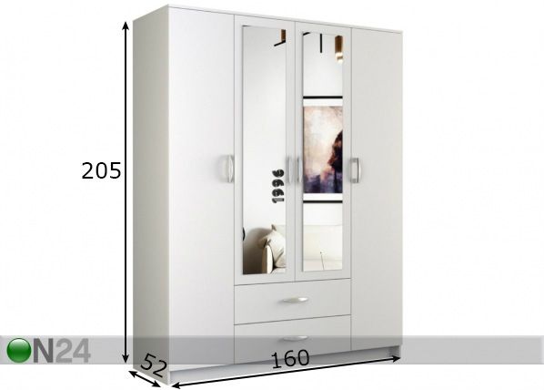 Vaatekaappi Romana 160 cm mitat