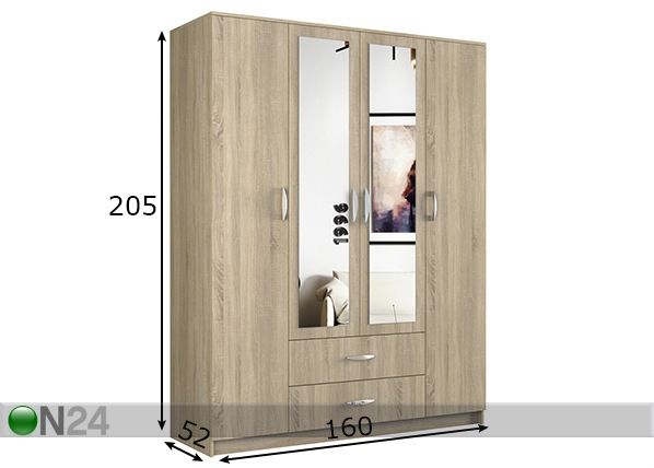 Vaatekaappi Romana 160 cm mitat