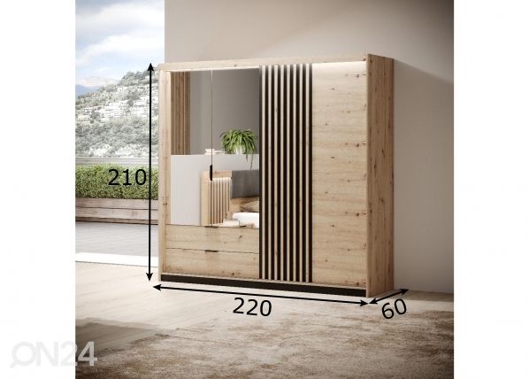 Vaatekaappi Tally A 220 cm mitat
