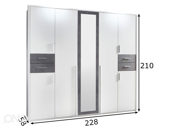 Vaatekaappi Vegas 225 cm + kehys mitat