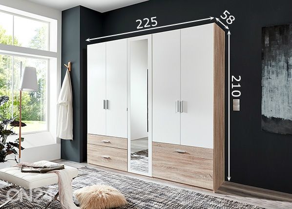 Vaatekaappi Venlo 225 cm mitat
