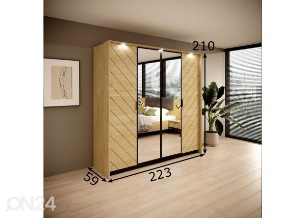 Vaatekaappi Verso 223 cm, Scandi tammi mitat