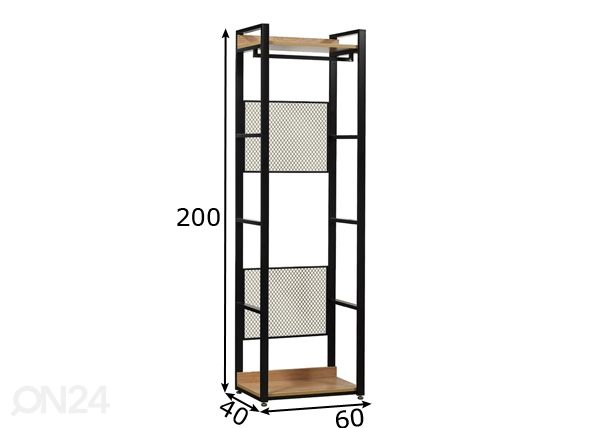 Vaatekaappijärjestelmä (2 hyllyä + 2 tankoa) 60x200 cm mitat