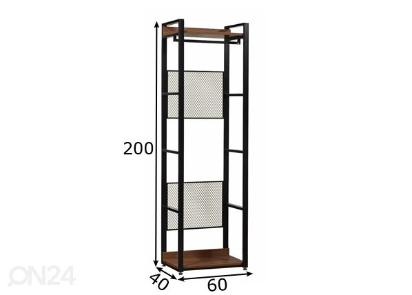 Vaatekaappijärjestelmä (2 hyllyä + 2 tankoa) 60x200 cm mitat