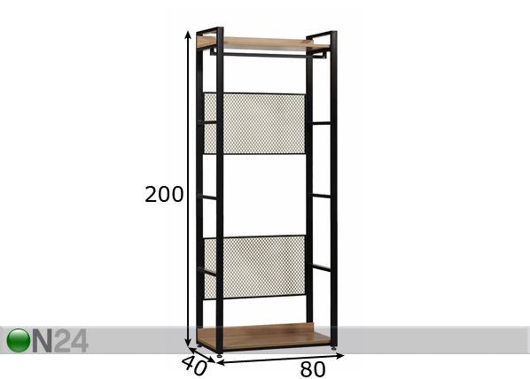 Vaatekaappijärjestelmä (2 hyllyä + 2 tankoa) 80x200 cm mitat