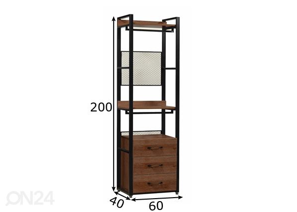 Vaatekaappijärjestelmä (2 hyllyä + 2 tankoa + laatikosto) 60x200 cm mitat