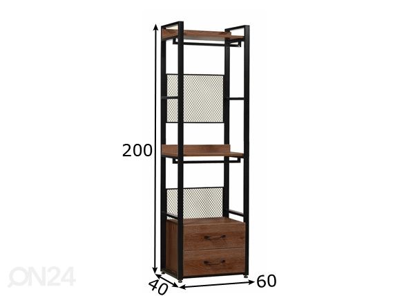 Vaatekaappijärjestelmä (2 hyllyä + 2 tankoa + laatikosto) 60x200 cm mitat