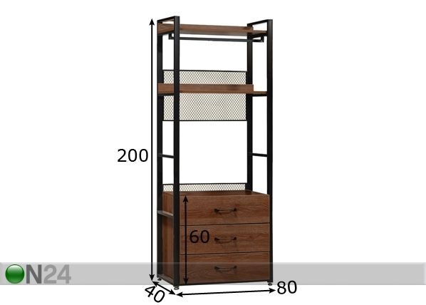 Vaatekaappijärjestelmä (2 hyllyä + 2 tankoa + laatikosto) 80x200 cm mitat