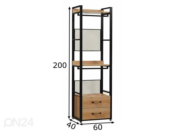 Vaatekaappijärjestelmä (2 hyllyä + 2 vaatetankoa + laatikosto) 60x200 cm mitat