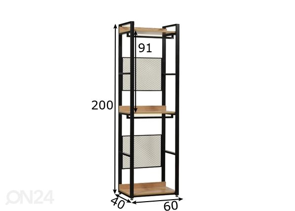 Vaatekaappijärjestelmä (3 hyllyä + 2 tankoa) 60x200 cm mitat