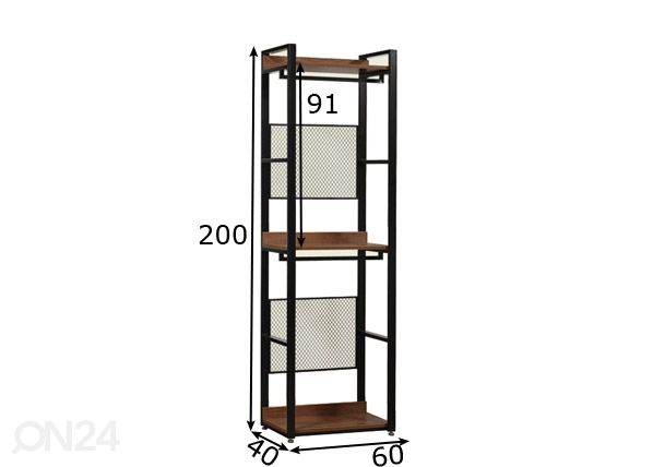 Vaatekaappijärjestelmä (3 hyllyä + 2 tankoa) 60x200 cm mitat