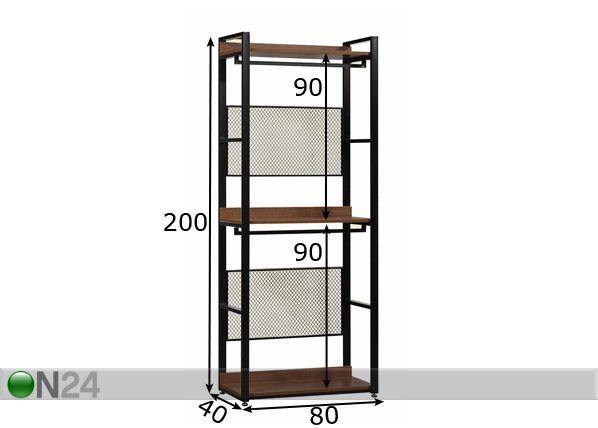 Vaatekaappijärjestelmä (3 hyllyä + 2 tankoa) 80x200 cm mitat