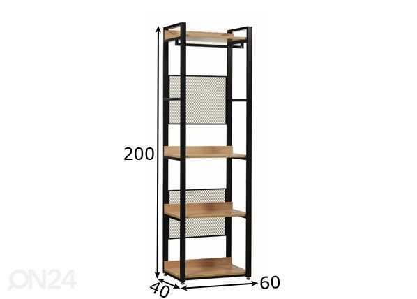 Vaatekaappijärjestelmä (4 hyllyä + 2 tankoa) 60x200 cm mitat