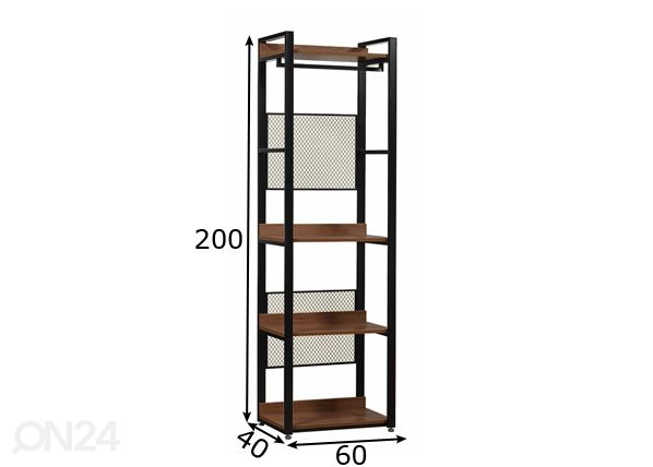 Vaatekaappijärjestelmä (4 hyllyä + 2 tankoa) 60x200 cm mitat
