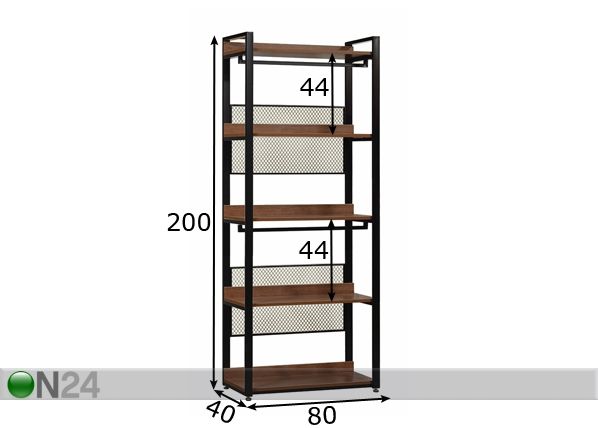Vaatekaappijärjestelmä (5 hyllyä + 2 tankoa) 80x200 cm mitat