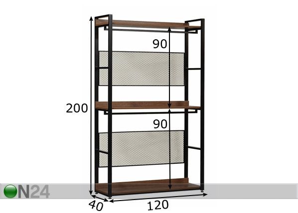 Vaatekaappijärjestelmä 120x200 cm (3 hyllyä + 2 tankoa) mitat