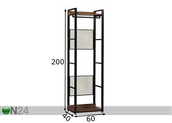 Vaatekaappijärjestelmä 60x200 cm (2 hyllyä + 2 tankoa) mitat