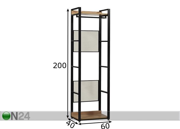 Vaatekaappijärjestelmä 60x200 cm (2 hyllyä + 2 tankoa) mitat