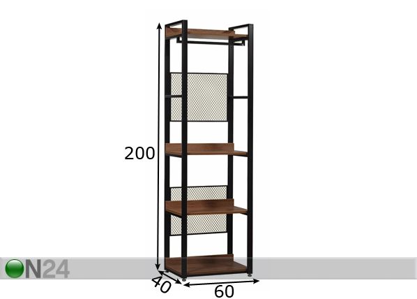 Vaatekaappijärjestelmä 60x200 cm (4 hyllyä + 2 tankoa) mitat