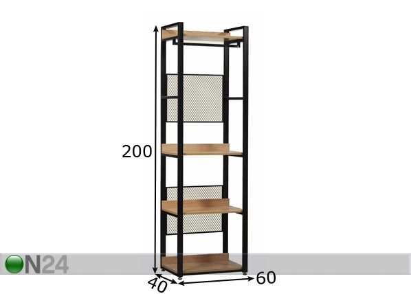Vaatekaappijärjestelmä 60x200 cm (4 hyllyä + 2 tankoa) mitat