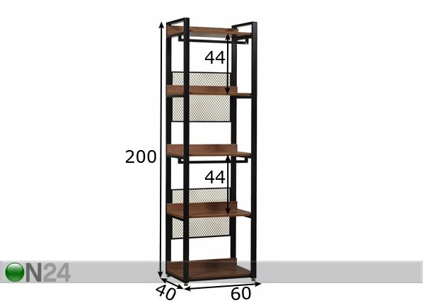 Vaatekaappijärjestelmä 60x200 cm (5 hyllyä + 2 tankoa) mitat