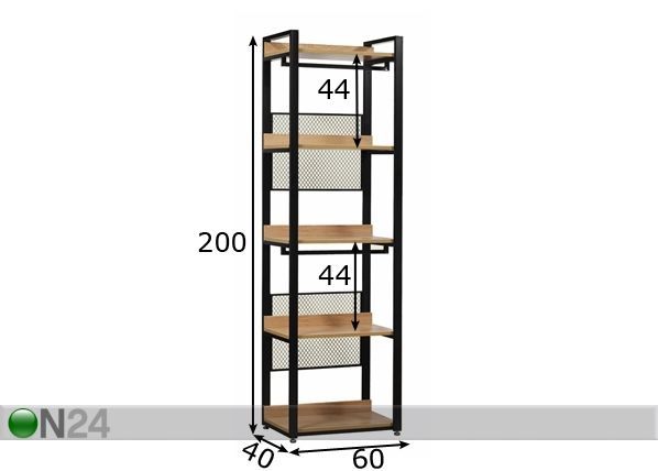 Vaatekaappijärjestelmä 60x200 cm (5 hyllyä + 2 tankoa) mitat
